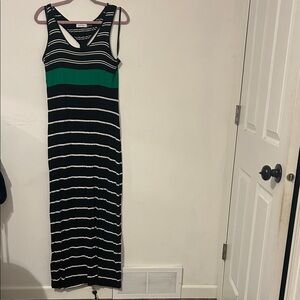 Calvin Klein Black and Green Striped Maxi Dress